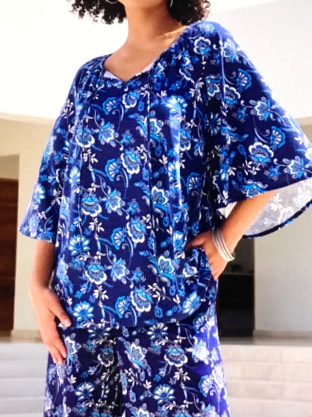 ROAMANS Boho Long Length Tunic Blue Floral Women’s Plus Size 4X NWT